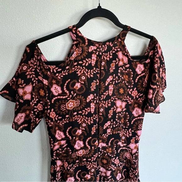 NWOT A.L.C. Emile Floral Cold Shoulder Silk Dress Black Henna Pink  Women’s 4 - Picture 12 of 14